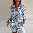 thumbnail image 2 of Women Tshirts Fall Long Sleeve Button Down Shirt with Fashion Print Hawaiian Shirt Ocean Print Shirt Women's Blouses Blue XL, 2 of 3