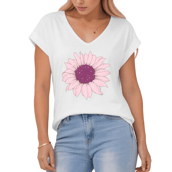 Giffimy Women's Soft Pink Sunflower Floral White V-Neck Sleeveless T-Shirt Casual Daily Tank Top