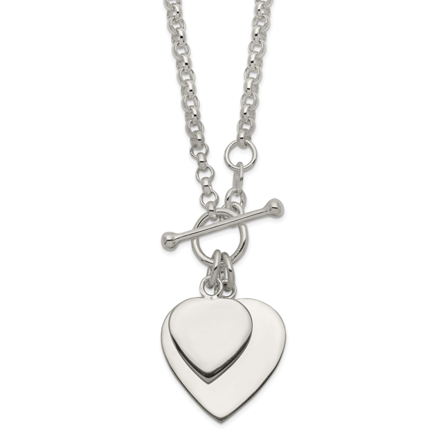 925 Sterling Silver Double Heart Toggle Necklace 18 Inch