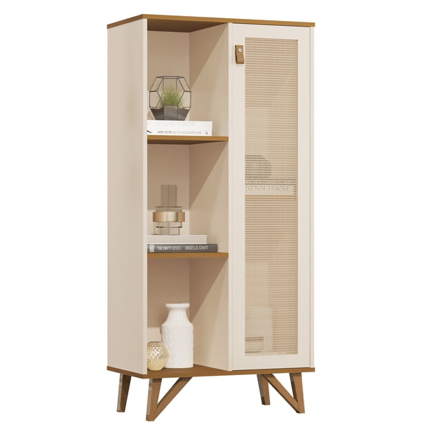 Armario Moderno Moveis Neón Con Estante Interno Y Patas De Madera Color Beige