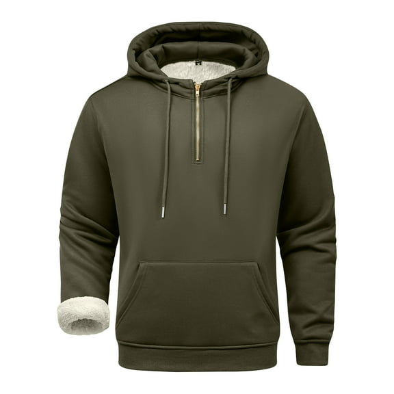 LWavelet Mens Fleece Lined Pullover Hoodie with Half Zip Drawstring Hood and Kangaroo Pocket Warm Winter Sweatshirt