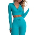thumbnail image 6 of Seamless Workout Sets for Women 2 Piece High Waist Running Shorts and Long Sleeve Crop Tops Gym Yoga Sets Sweatsuit Ladies Clothes, 6 of 7