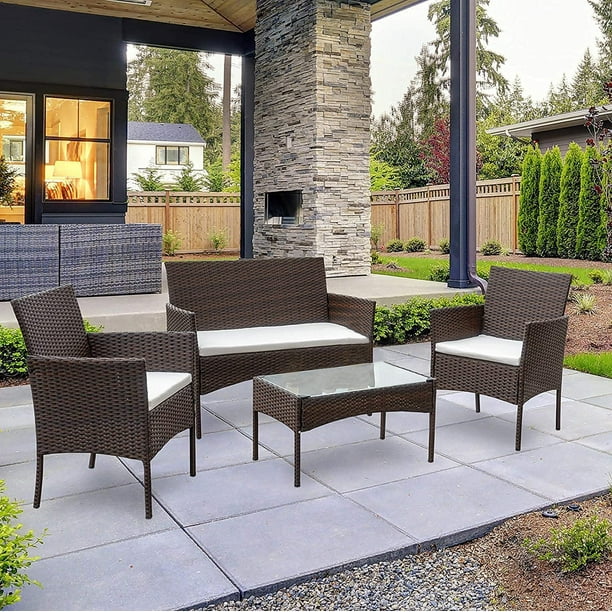 Patio Furniture Sets Outdoor 4 Pieces Wicker Conversation Pe Rattan Chairs With Cushion And Coffee Table Indoor Use For Backyard Lawn Porch Balcony Garden Deck Brown Com Patio Furniture Sets Outdoor, How To Choose Patio Furniture Colors