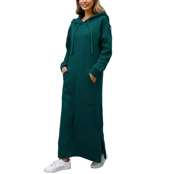 Women's Plush Oversized Hooded Sweatshirt, Long Sleeve Casual Pullover with Pocket, Soft Warm Fleece Loungewear for Winter Daily Wear, Street Style, Dating, and Homecoming Events Blackish Green L