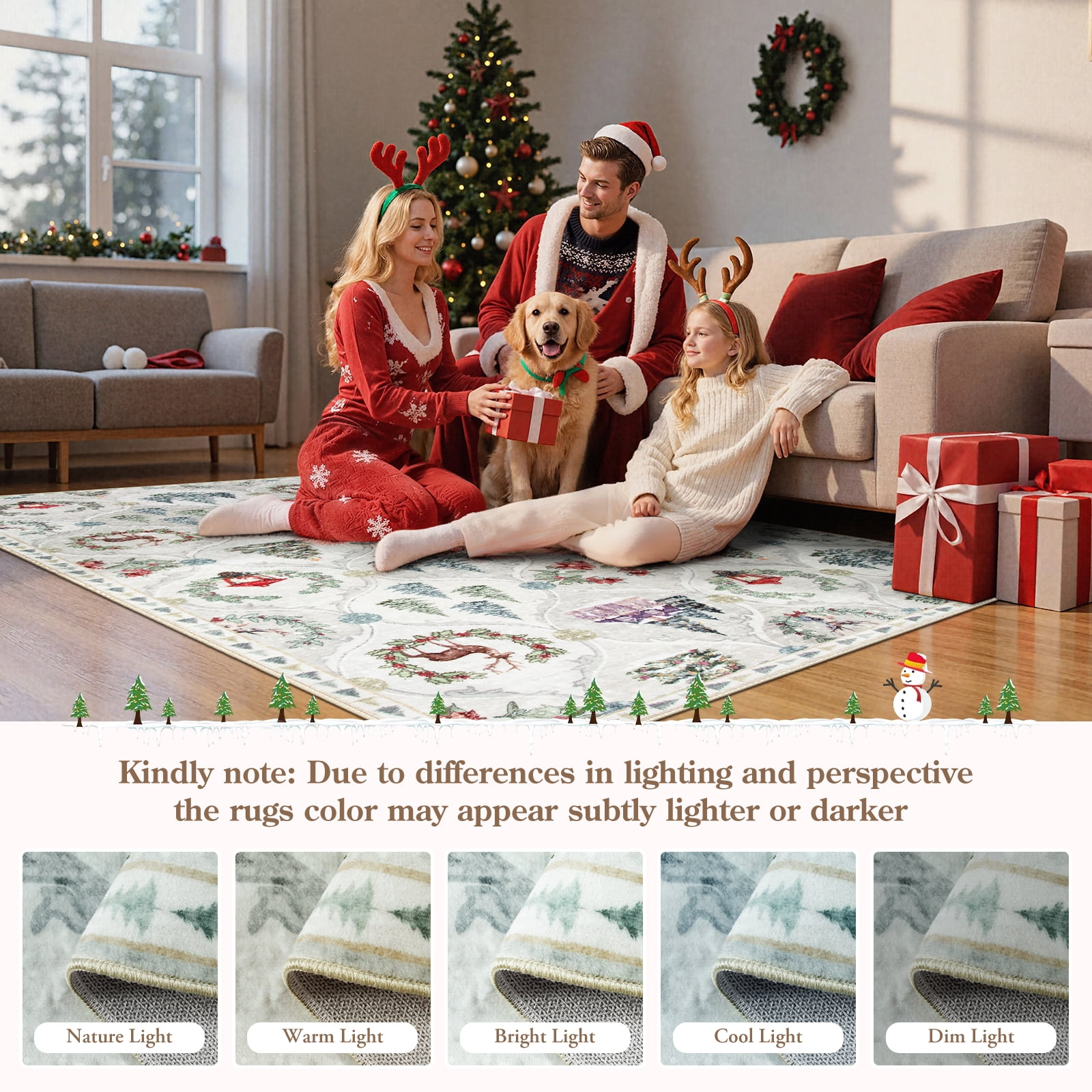 Moynesa 8'x10' Christmas Area Rug for Living Room, Large Rug Xmas Tree Modern Rug Kitchen Rug Washable Rug Non Slip Moroccan Carpet Holiday Decor Soft Accent Rug for Bedroom Dining Room, Beige