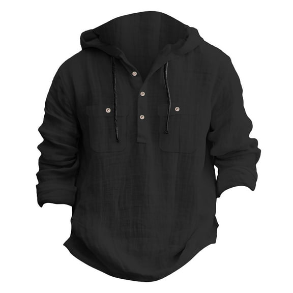 Bcfgryg Mens Solid Color Casual Button Hooded Shirt Top Hooded Shirt Men's Linen Shirts Summer