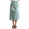 thumbnail image 4 of YM YOUMU Women Floral Embroidery Denim Skirt Drawstring Elastic Waist Side Slit Jean A Line Midi Skirt, 4 of 5