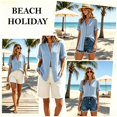 thumbnail image 2 of Women's Casual Short Sleeve Button Down Cardigan Shirt Blouse Loose Fit Lightweight Summer Fashion Gift | CSEONE,Dark Blue XL, 2 of 9