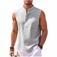thumbnail image 2 of BLTIBY Mens Sleeveless Henley Tank Tops Stand Collar Muscle Solid Button Shirts Summer Casual Beach Hippie Pullover Blouse Gray XL, 2 of 6