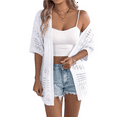 thumbnail image 2 of Summer Crochet Cardigan for Women Short Sleeve Boho Oversized Open Front Knitted White M, 2 of 10
