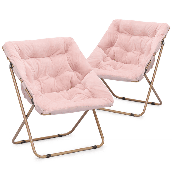 BEZT Cozy Chair Square Folding Faux Fur Saucer Chair for Bedroom Oversized Large Comfy Furry Padded Soft Lounge Lazy Cozy Moon Chair for Adults (Pink,2 Pieces)