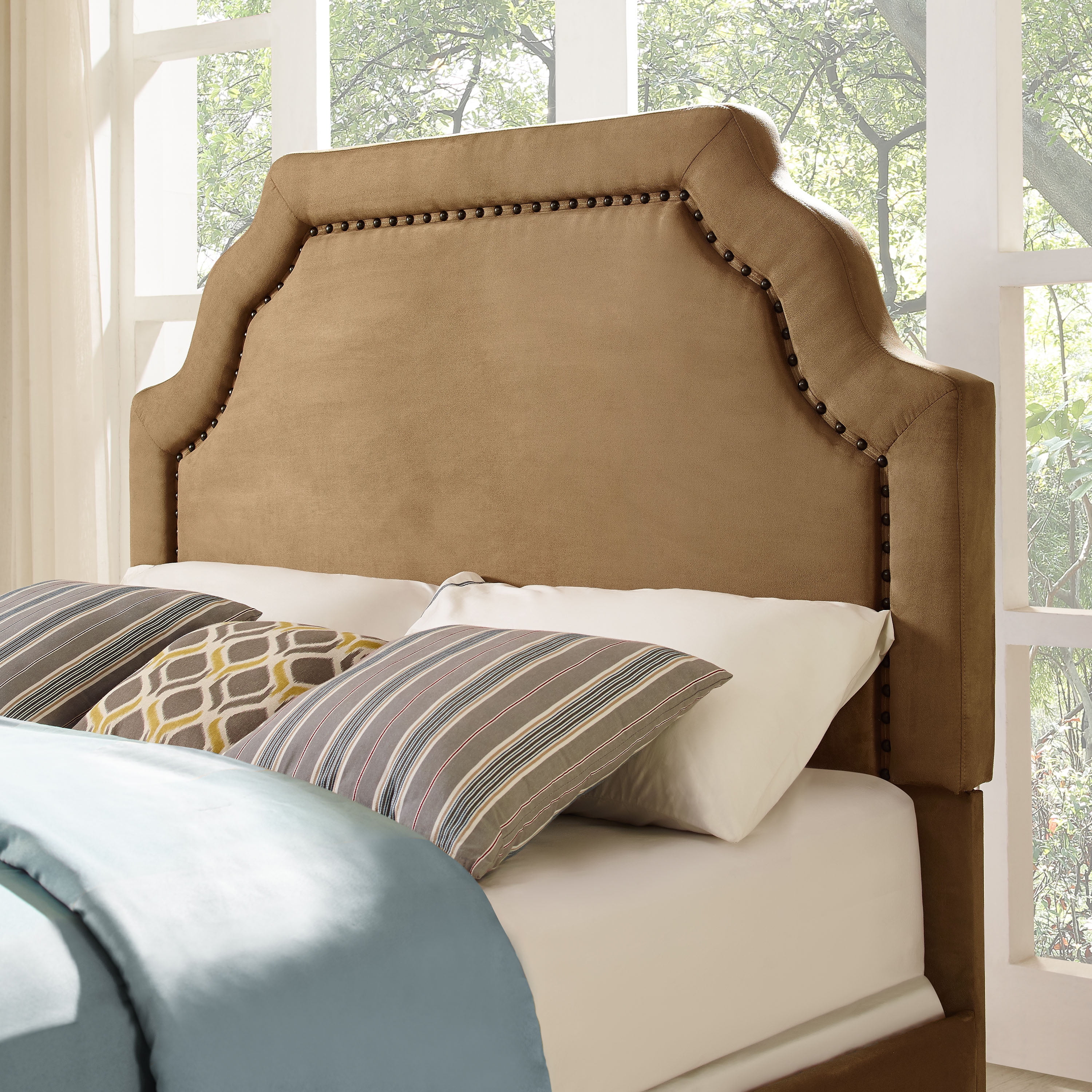 LOREN KEYSTONE UPHOLSTERED KING/CAL KING HEADBOARD IN CAMEL MICROFIBER