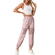 thumbnail image 2 of Pantalones cargo elásticos de malla para mujer de cintura alta, estilo holgado, talla XL, color rosa, 2 of 6