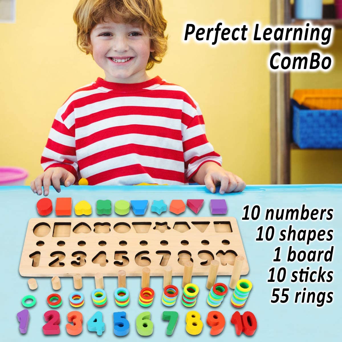 Toddlers - Shape Sorter Counting Game for Wooden Number Puzzle Sorting Montessori Toys for Age 3 4 5 Year olds Kids - Preschool Education Math Stacking Block Learning Wood Chunky Jigsaw - image 3 of 6