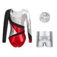 thumbnail image 2 of TiaoBug Leotards for Girls Gymnastics Shorts and Hairband Set Practice Jumpsuit Ballet Unitards Dance Bodysuit Red&Silver 16, 2 of 5