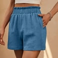 thumbnail image 5 of Swim Shorts Women Double Layered Pleats Hem Straight Leg Casual High Waist Sports Loose Fit Casual Fashion Bermuda Cargo Board Gym Sky Blue Bottoms Sizes M, 5 of 7