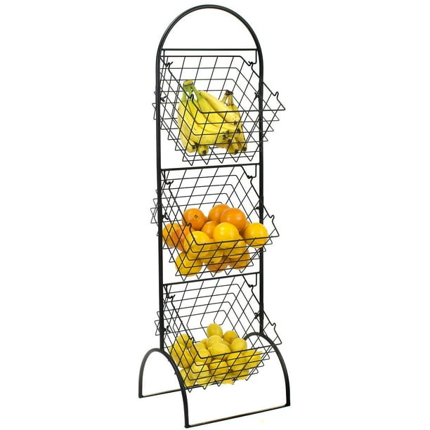 Sorbus 3-Tier Wire Market Basket Storage Stand for Fruit, Vegetables, Toiletries, Household Items, Stylish Tiered Serving Stand Baskets for Kitchen, ...