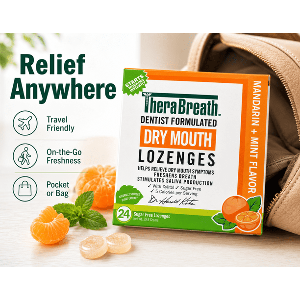 TheraBreath Dry Mouth Lozenges Mandarin Mint 24 Count 6 Pack