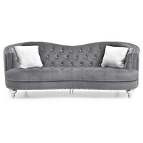Passion Furniture PF-G755-S Jewel 90 in. Flared Arm Velvet Straight Sofa in Gray