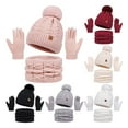 thumbnail image 2 of harmtty 3Pcs/Set Women Winter Hat Scarf Gloves Set Twist Texture Plush Ball Decor Brimless Hat Scarf Touchscreen Glove Set, 2 of 8