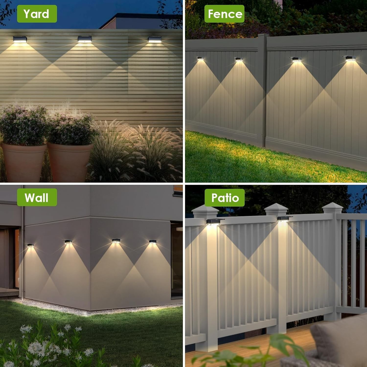 Solar Fence Lights Outdoor - 3000/4000/6000K 3 Mode, IP65 Waterproof Fence Lights Solar Powered, Dusk to Dawn Solar Light for Outside, Backyard/Step/Patio/Deck/Stair Railings and Wall