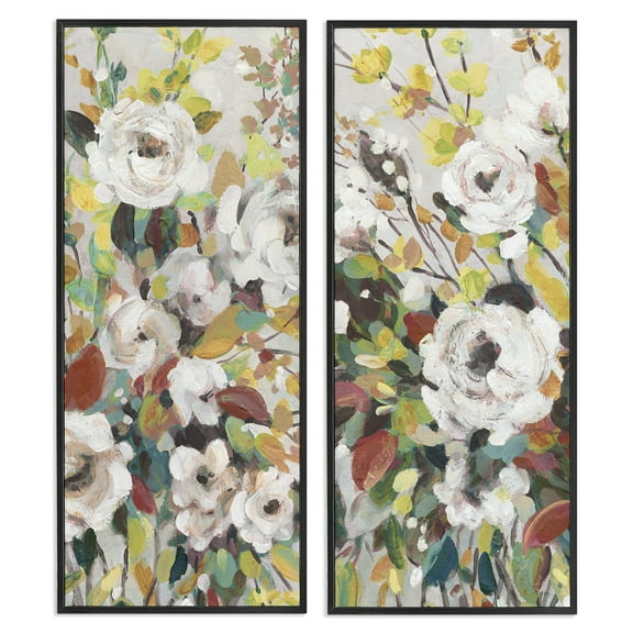 Stupell Industries Bright Cottage Gardens Plants & Flowers Painting Black Framed Art Print Wall Art, 10 x 24, Set of 2