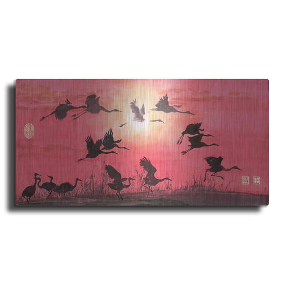 Luxe Metal Art 'Siege of Cranes' by River Han, Metal Wall Art, 24"x12"