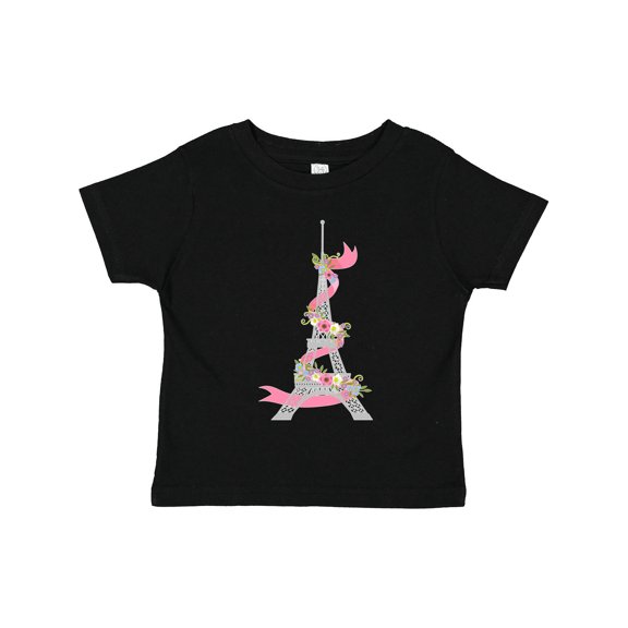 Inktastic Eiffel Tower in Paris with Flowers and Pink Banner Boys or Girls Toddler T-Shirt