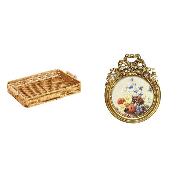 Cestas de almacenamiento,Cestas de almacenamiento de cocina tejidas con asas hechas a mano,Marco de fotos redondo,Pequeño cuadro vintage dorado para pared,Marco de fotos de resina redondo y