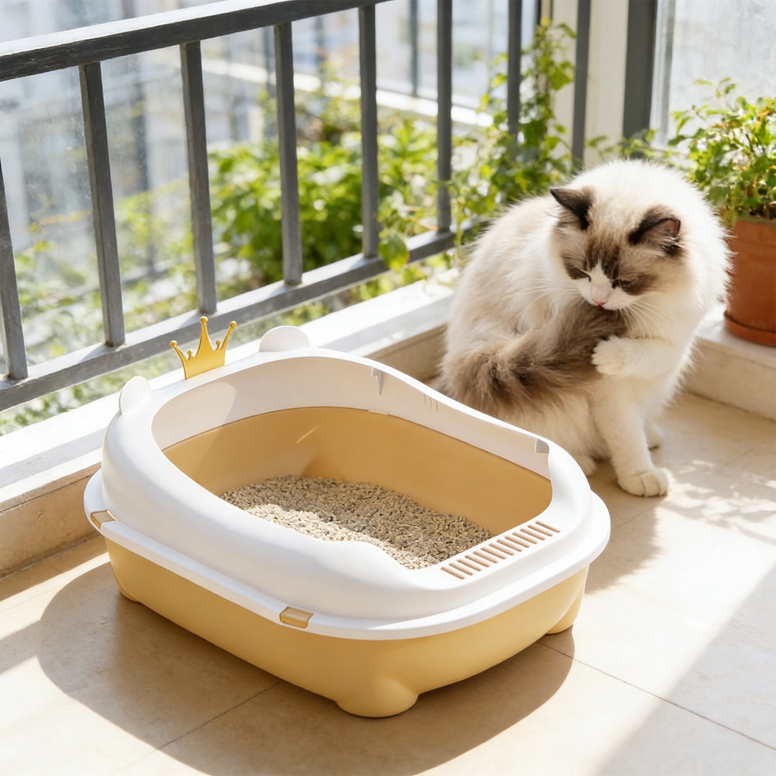 Viflosae Litter Boxes Kitty Litter Box Semi Enclosed Cats Litter Box with High Sides Front Opening Odor Control Kitty Litter Pan with Removable Lid Foolproof Clean Cats Toilet for Indoor Use