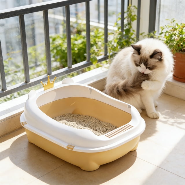 EGNMCR Semi Enclosed Cats Litter Box With High Sides Front Opening Odor Control Kitty Litter Pan With Removable Lid Foolproof Clean Cats Toilet For Indoor Use P lastic cat litter b ox