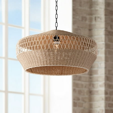 Regency Hill Matias 24 1/2  Modern Pendant Ceiling Light Fixture Dining Room Over Table Kitchen Island Hanging Brown Vine and Rope