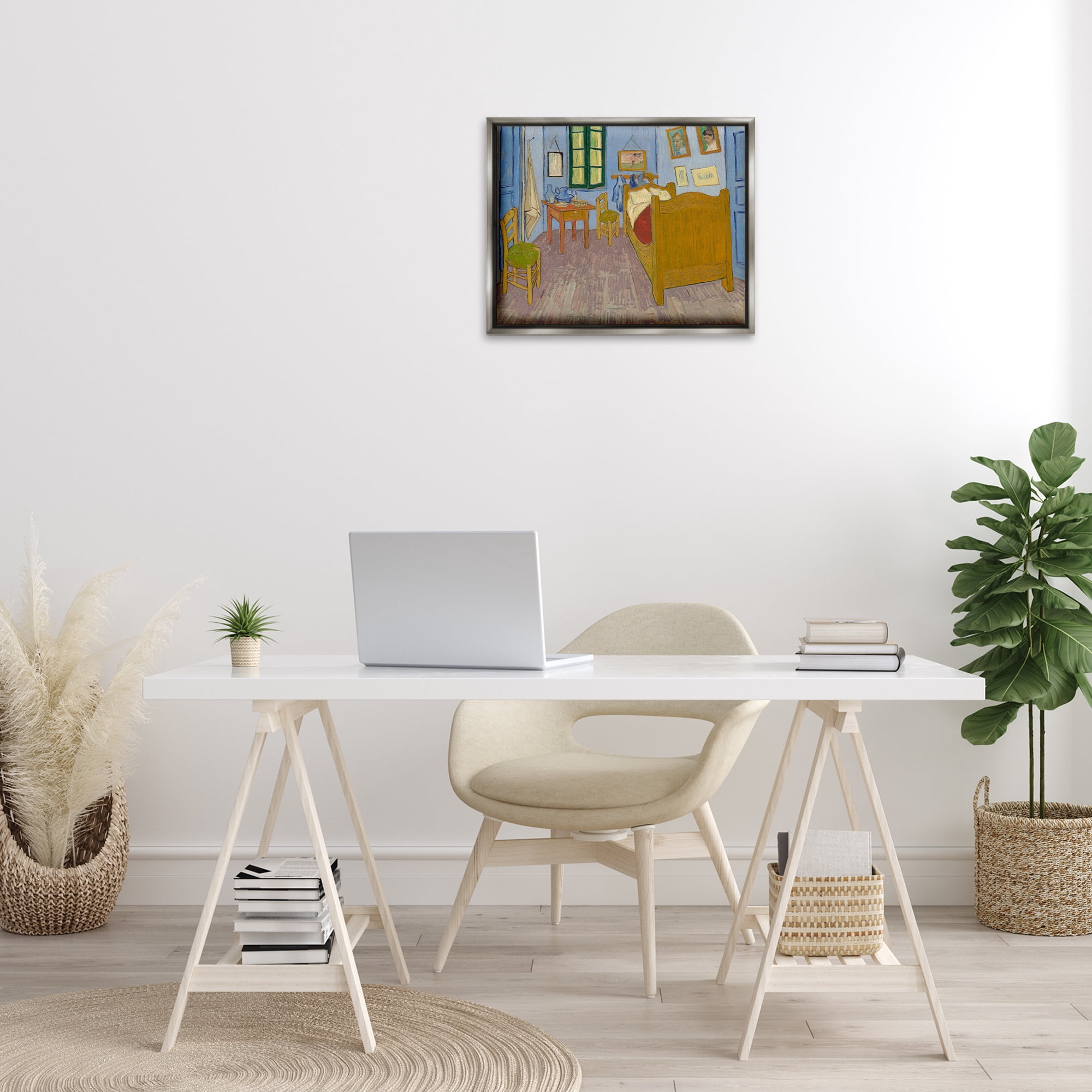 Stupell Industries Classical Van Gogh Bedroom Buildings & Architecture Painting Gray Floater Framed Canvas Art Print Wall Art, 21 x 17