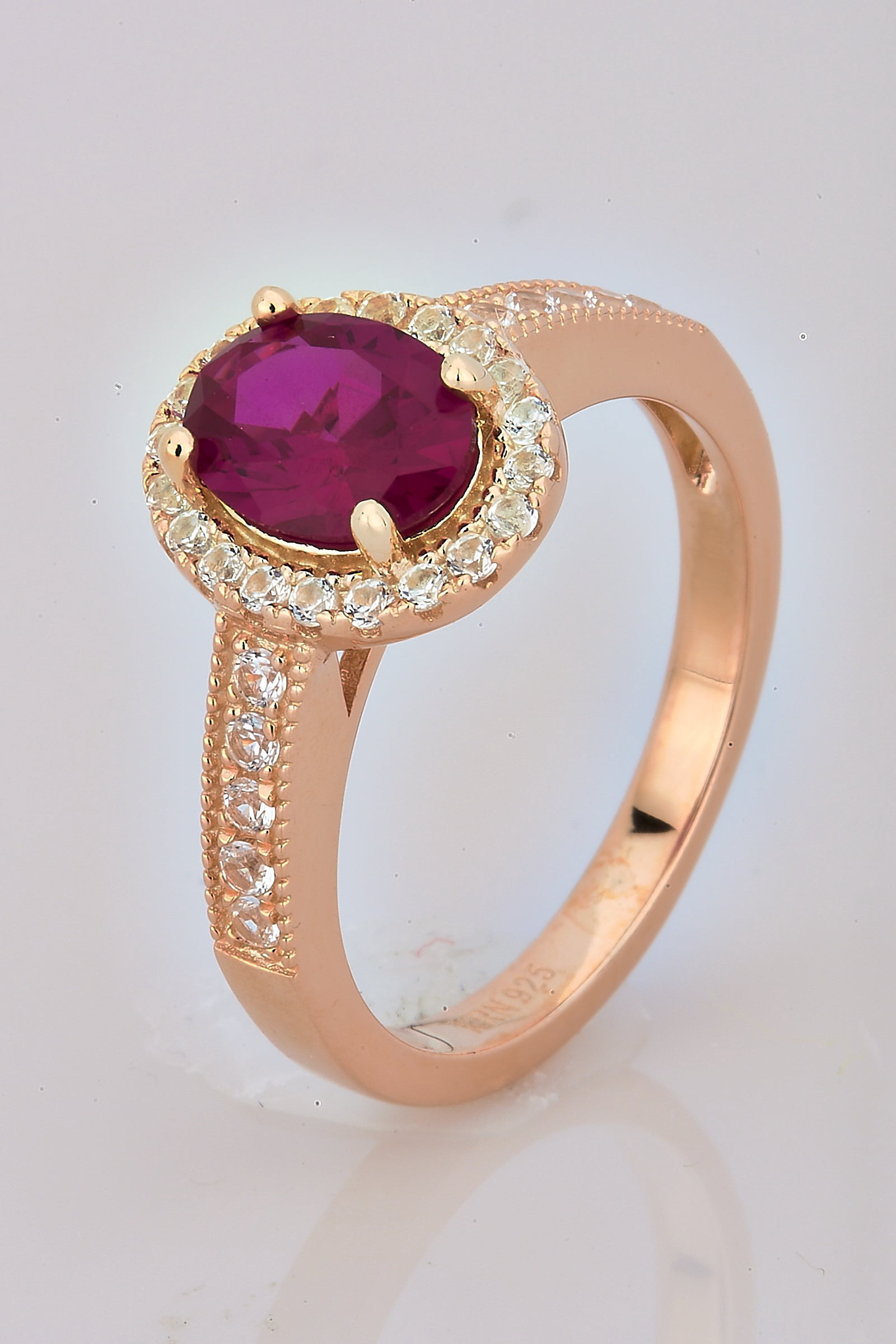Arista 1 7/8 Carat T.W. Created Ruby and White Sapphire Women's Halo Engagement Ring in Sterling Silver