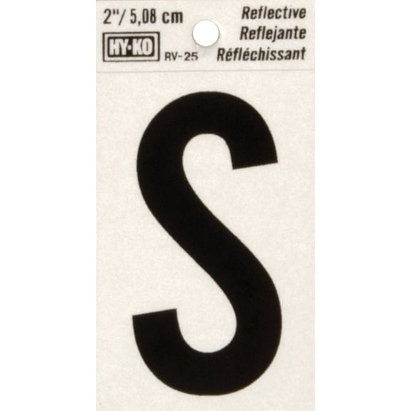 Hy-Ko RV-25/S Vinyl Self-Stick Reflective with Letter S, 2", Black
