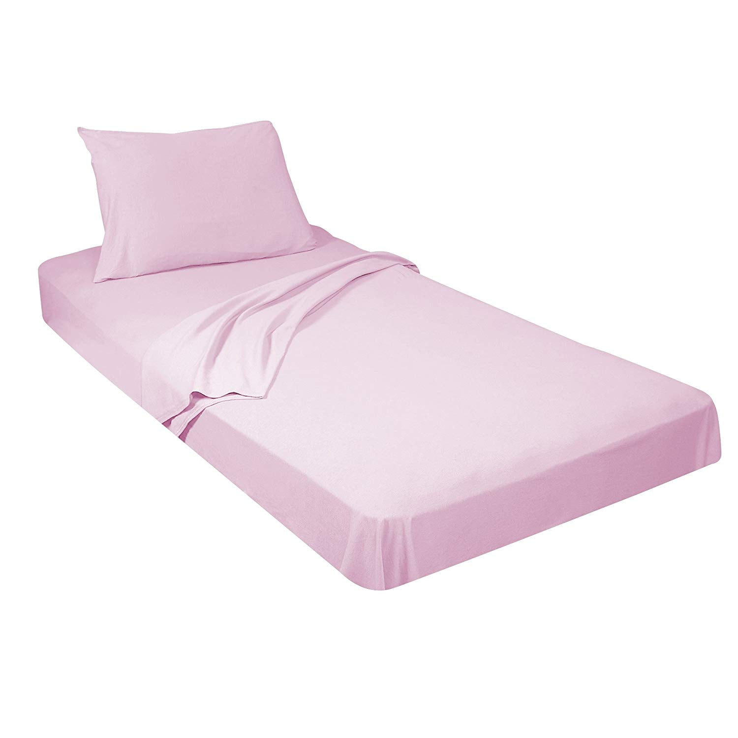 College Dorm 100 Jersey Knit Cotton Twin Extra Long Sheets 4 Piece Set (Light Pink)