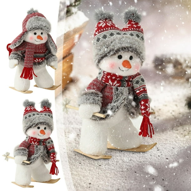 Lindo Muñeco de Nieve Esquiando, Juguete de Ganchillo, Regalo de Navidad Hecho a Mano, Escultura de Muñeco de Nieve Esquiando para Interiores, Decoración de Escritorio de Invierno, Bandeja Escalonada