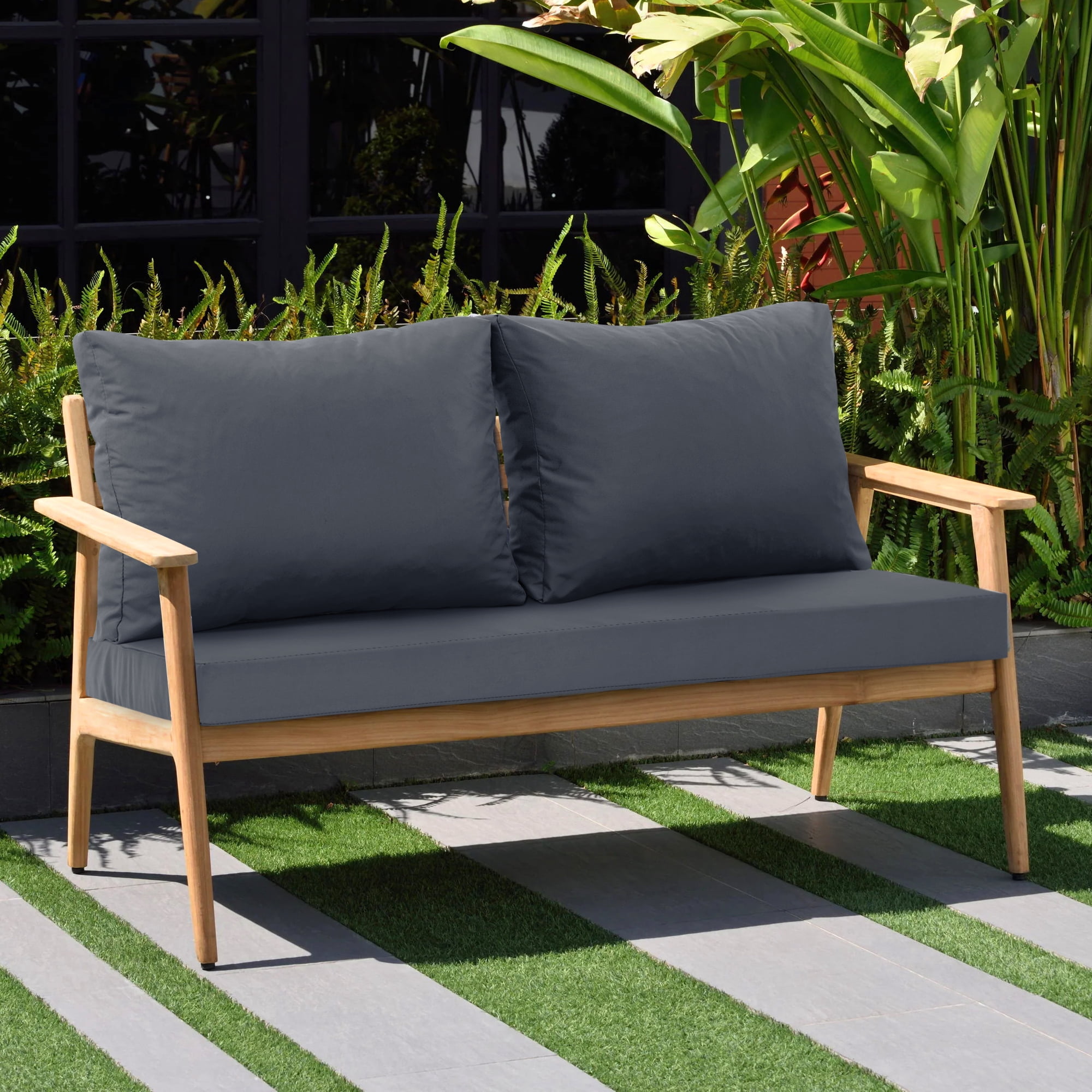 Outdoor Loveseat Cushions, Waterproof Weather & Fade Resistant Seat and Backrest Cushion Set for Patio Furniture, 46 x 26 Inch, Dark Grey