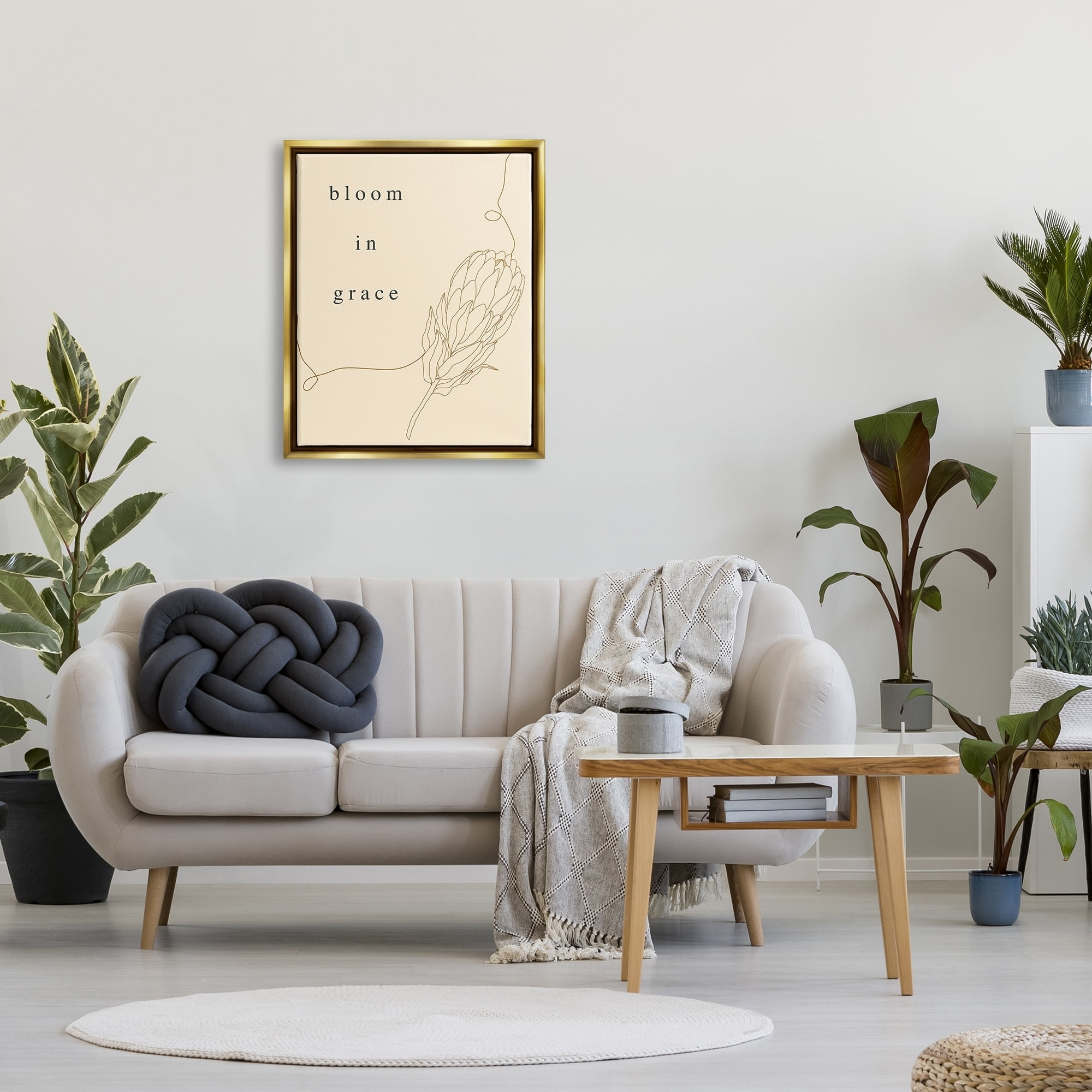Stupell Industries Bloom In Grace Minimalistic Plant Blossom Line Drawing Metallic Gold Framed Floating Canvas Wall Art, 24x30, by Lil' Rue