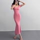 thumbnail image 3 of Vestido largo ajustado de color liso de verano 2024 para mujer, manga corta, ajustado, ajustado, cuello cuadrado, para fiesta, 3 of 6