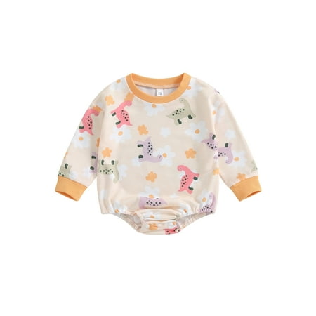 

Shuttle tree Baby Girl Romper Long Sleeve Round Neck Dinosaur Print Bodysuit