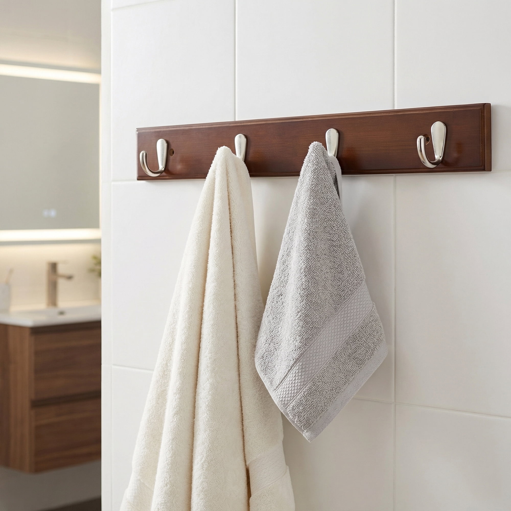 Unique Bargains Coat Rack Wall Mount Wood Hook Hat Rack for Entryway Brown 19.1"x2.4"