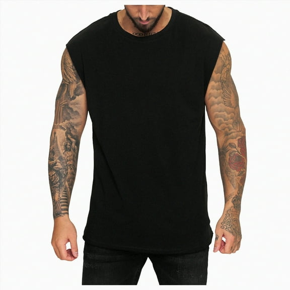 HCNTES Men's Summer Tank Tops Hawaiian Crewneck Sleeveless Tank Tops Casual Beach Tank Shirts muscle tank tops for men big and tall(L,Black)