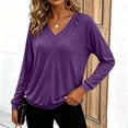 thumbnail image 5 of Qgtaibl V Neck Pullover Tops for Women Raglan Long Sleeve Solid Color Lounge Blouse Fall Loose Fit Stretchy Sweatshirts Purple M, 5 of 9