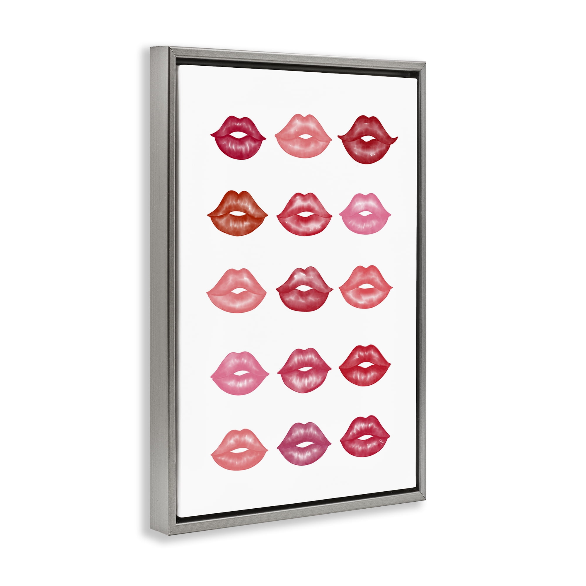 Stupell Industries Red & Pink Lips Beauty & Fashion Painting Gray Floater Framed Art Print Wall Art, 17 x 25