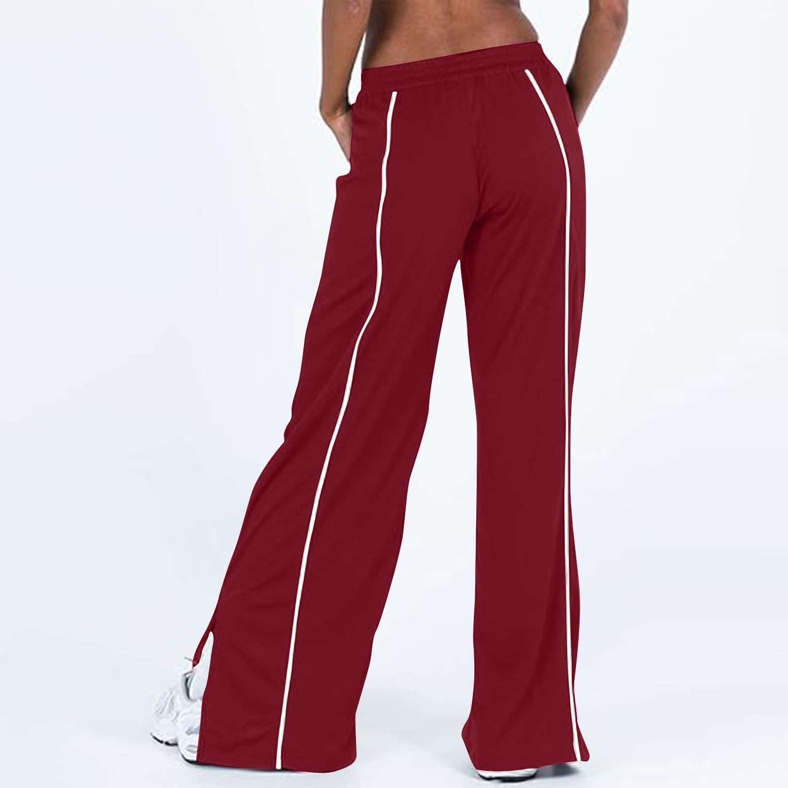Women's Joggers Pants Pockets Lightweight Drawstring Running Bottom Split Sweatpants for Women Lounge Workout Jogging Burgundy - image 5