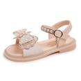 thumbnail image 4 of Xfvqtps Kids Girls Summer Princess Sandals Open Toe Rhinestone Bow Pearl Hook and Loop Soft Thick Sole Flats Shoes, 4 of 9