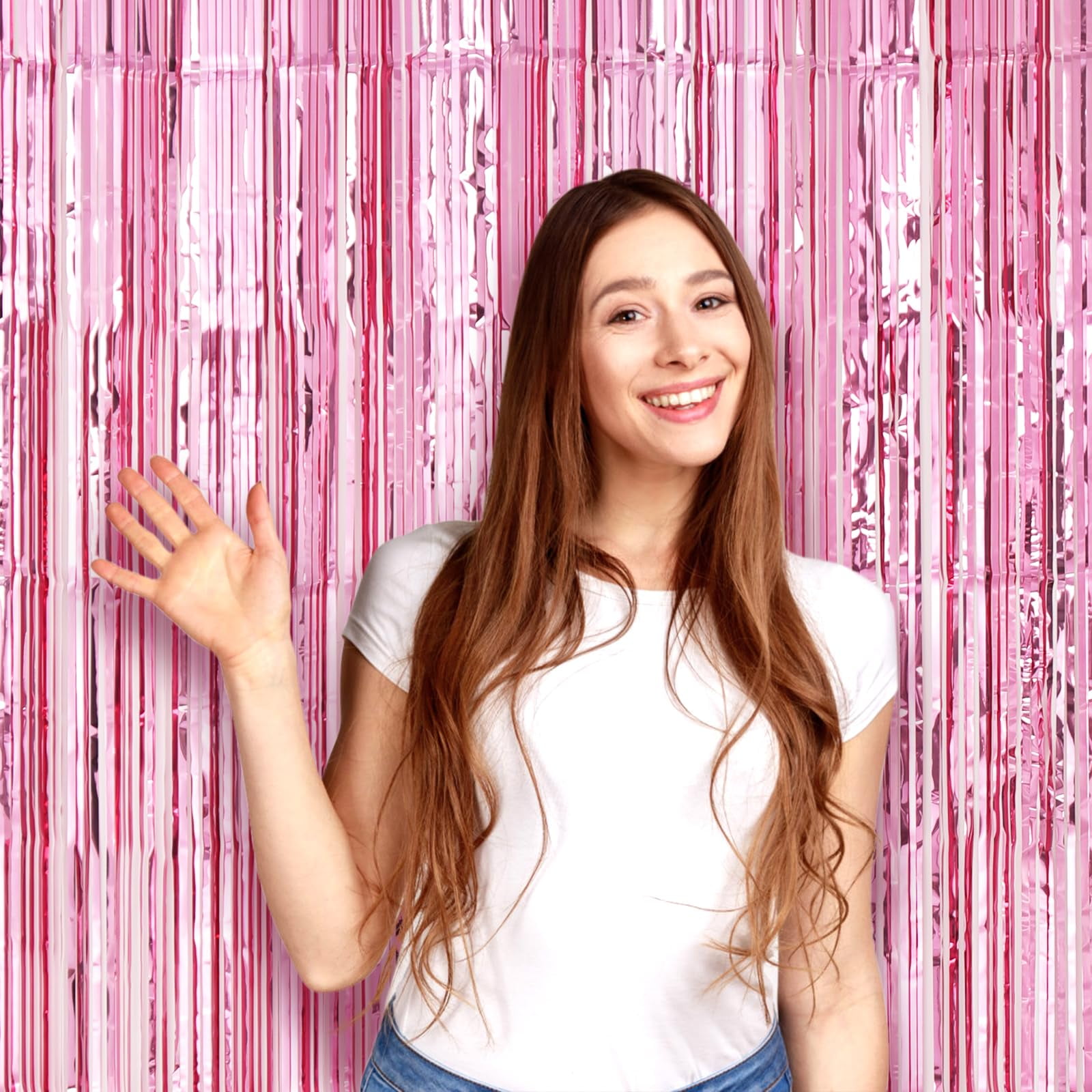 3 Pack 3.3x8.2 Feet Champagne Foil Fringe Backdrop Curtains, Tinsel Streamers for Birthday, Graduation, Baby Shower, Gender Reveal, Disco Party Decorations