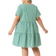 thumbnail image 4 of Agnes Orinda Women's Plus Size Easter Gingham Dresses 1950s Vintage Tiered Crew Neck Short Sleeve Summer Casual Midi Plaid Dress 3X Green, 4 of 7
