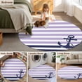 thumbnail image 5 of Anchor Purple Round Area Rug 3 FT, Small Kitchen Bathroom Mats, Modern Navy Blue White Striped Nautical Washable Indoor Outdoor Throw Runner Carpet Non-Shedding Doormat for Table Shower Sofa Entryway, 5 of 8